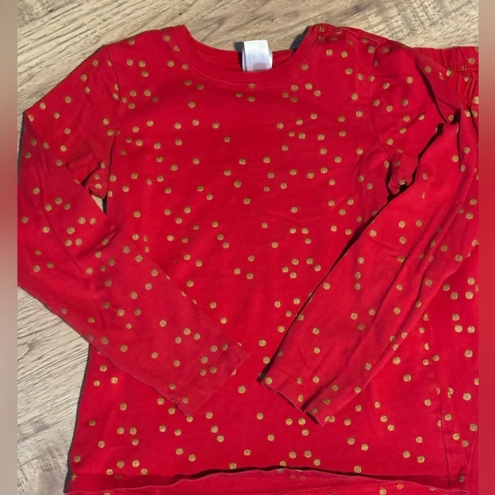 Hanna Andersson Red Gold Polka Dot Pajama Set Girls Size 8 130